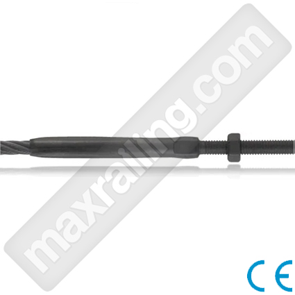 Накрайник за запресоване на въже Ø4мм с шпилка М8, дясна резба. Неръждаема стомана AISI 316. Черно PVD покритие.